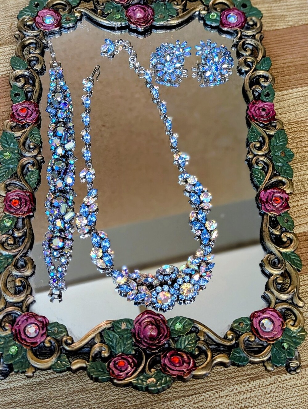 Vintage Schoffel & Sherman Sparkling Blue Crystal Necklace Set